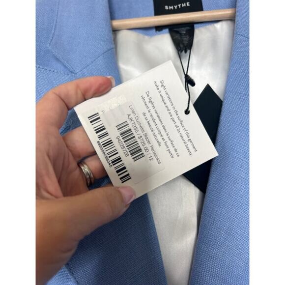 NWT Smythe Duchess Linen Lined Long-Sleeve Curvy Blazer Perwinkle Blue Size: 12 - Picture 5 of 7
